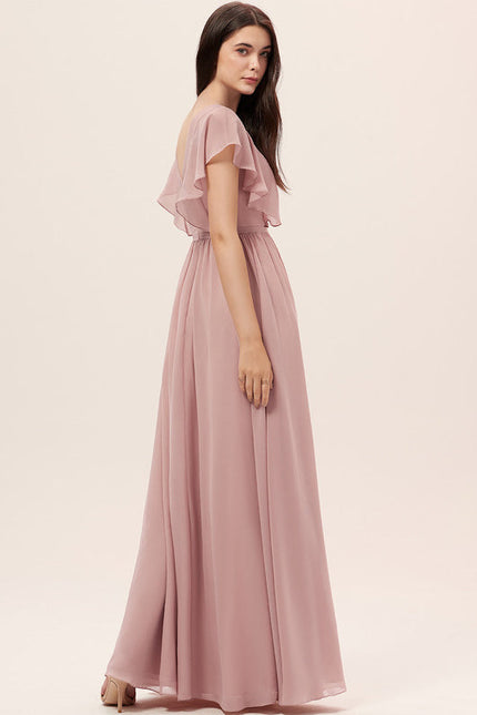 Robe Demoiselle D'Honneur Mousseline Beige - gallery 1