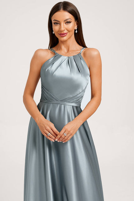 Robe Demoiselle D'Honneur Satin Bleu Acier - gallery 4