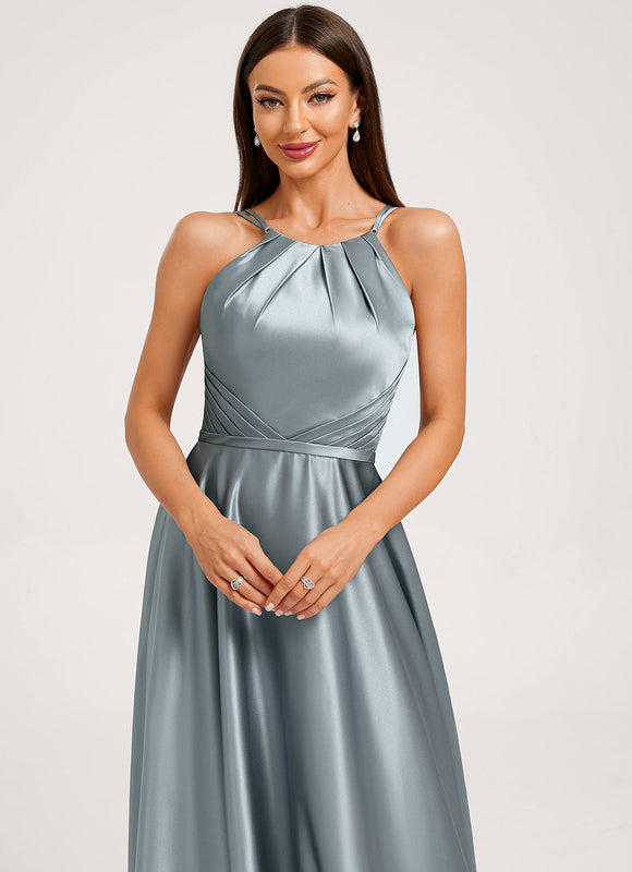 Robe Demoiselle D'Honneur Satin Bleu Acier - gallery 4