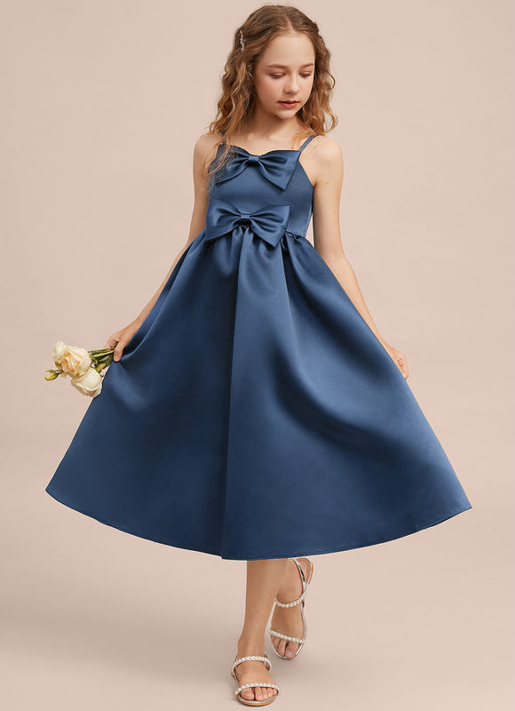 Robe Demoiselle D'Honneur Bleu Satin Élégant