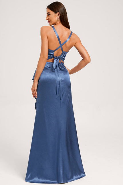 Robe Demoiselle D'Honneur Satin Fluide À Volants - gallery 2