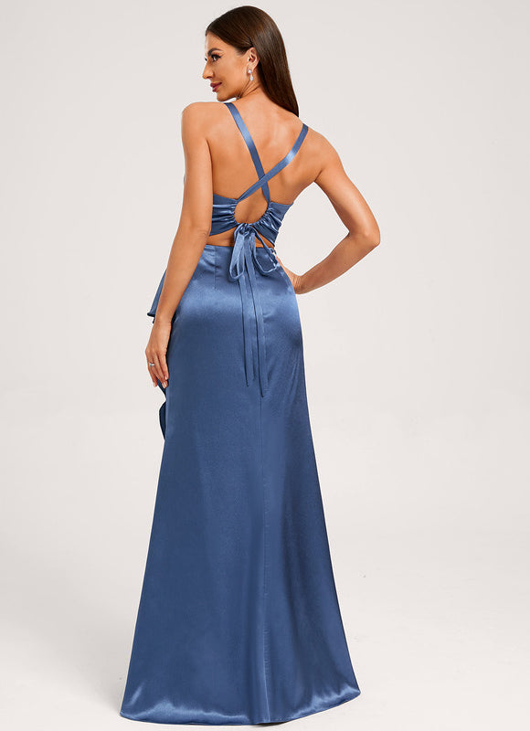 Robe Demoiselle D'Honneur Satin Fluide À Volants - gallery 2