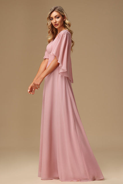 Robe Demoiselle D'Honneur Fluide Rose Pâle - gallery 5