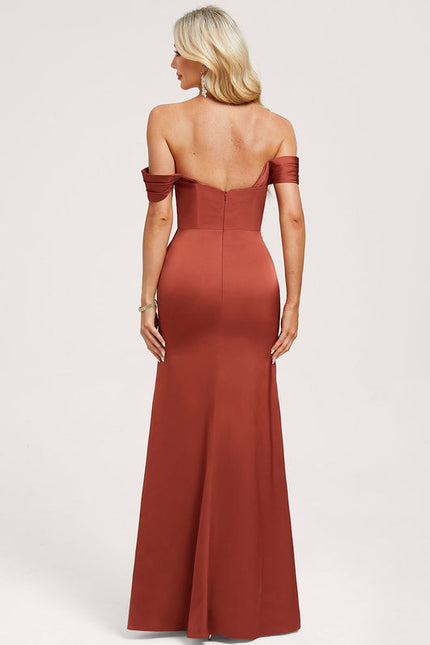 Robe Demoiselle D'Honneur Rouge Satiné Élégant - gallery 4