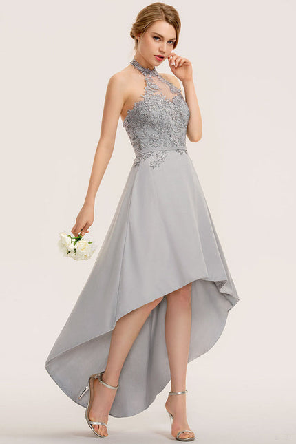 Robe Demoiselle D'Honneur Gris Élégant Flottant - gallery 3