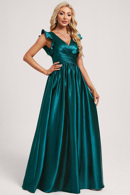 Robe Demoiselle D'Honneur Satin Vert Émeraude