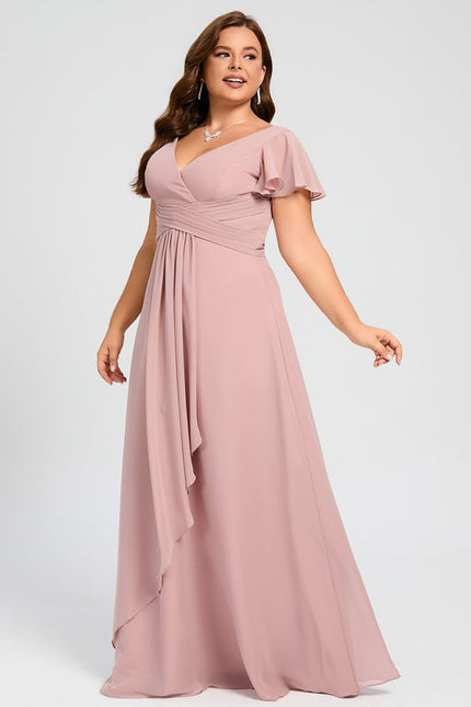 Robe Demoiselle D'Honneur À Volants Rose Pâle - gallery 5