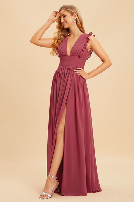 Robe Demoiselle D'Honneur À Volants Rose Pâle - gallery 2