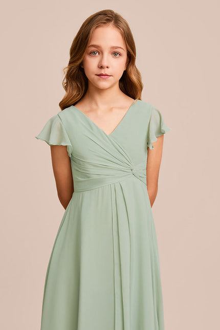 Robe Demoiselle D'Honneur Ailée Vert Pastel - gallery 1