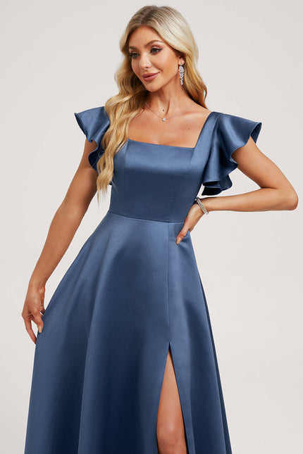 Robe Demoiselle D'Honneur Satinée Vert Deau - gallery 3