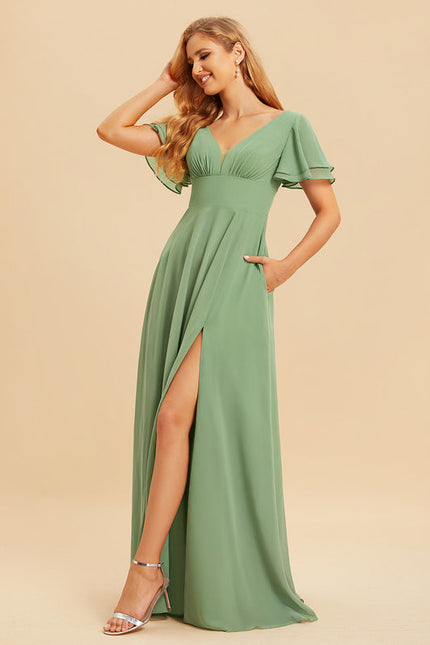 Robe Demoiselle D'Honneur À Volants Rose Pâle - gallery 1