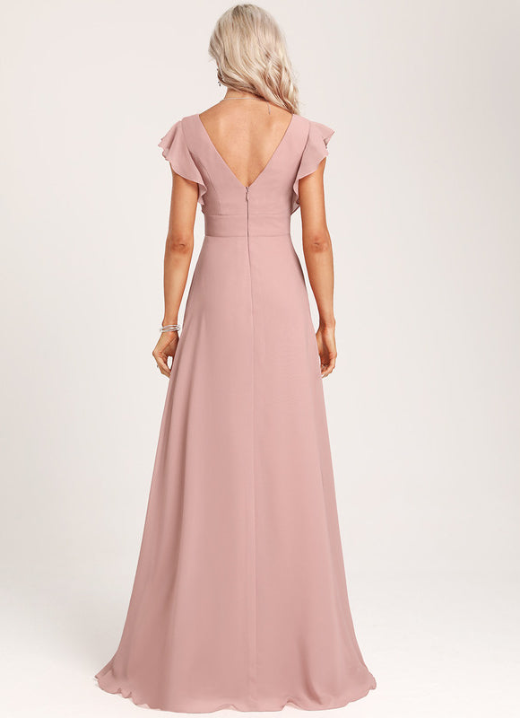 Robe Demoiselle D'Honneur À Volants Rose Pâle - gallery 4