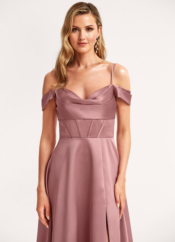 Robe Demoiselle D'Honneur Satinée Mauve - gallery 3