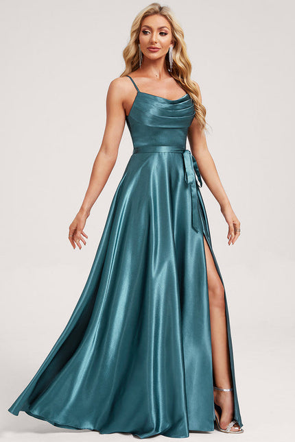 Robe Demoiselle D'Honneur Satin Émeraude Élégante - gallery 1