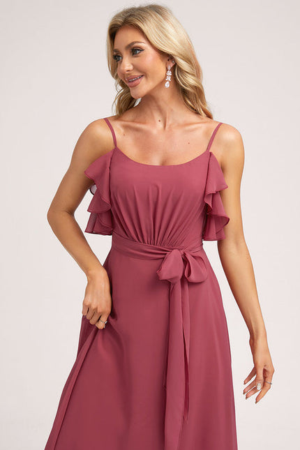 Robe Demoiselle D'Honneur À Volants Rose Pâle - gallery 4