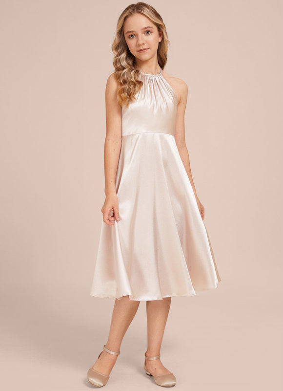 Robe Champagne Satin Demoiselle D'Honneur