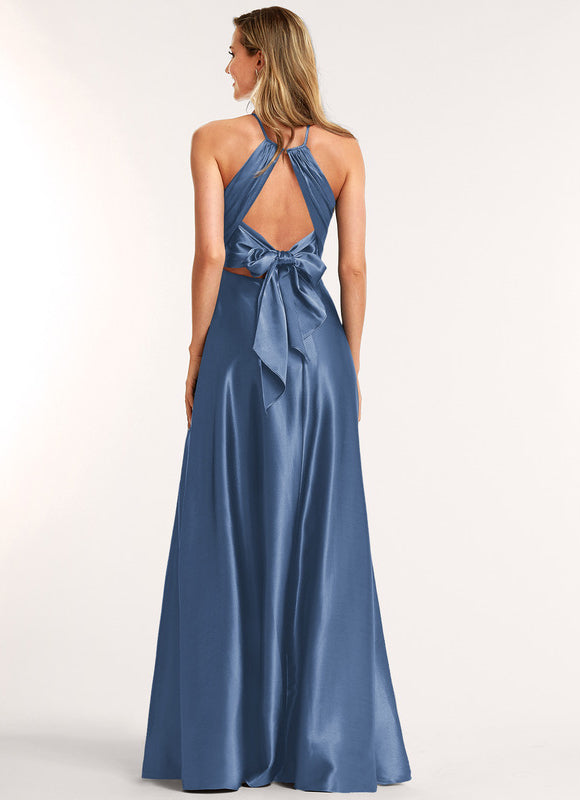 Robe Demoiselle D'Honneur Satin Bleu Nuit - gallery 1