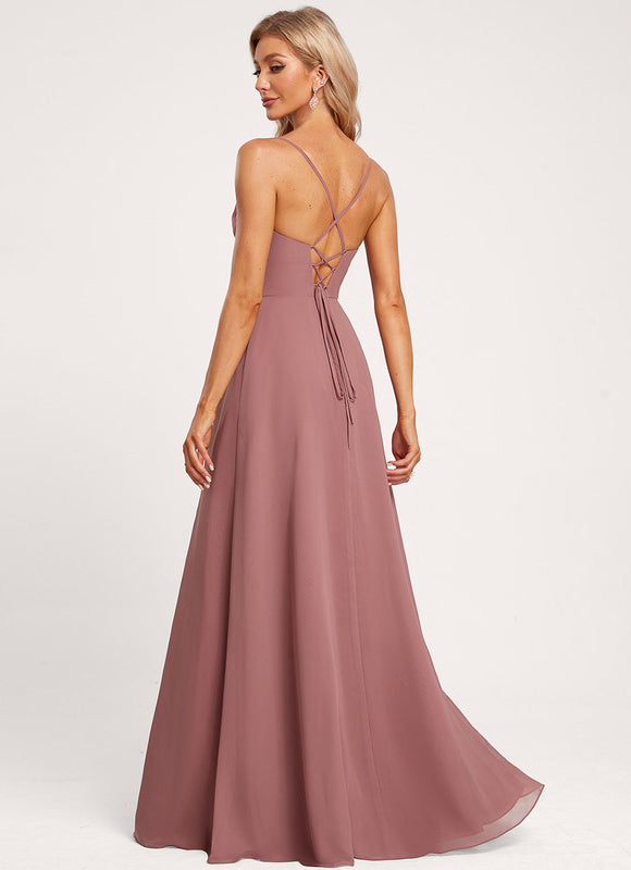 Robe Demoiselle D'Honneur Mousseline Beige - gallery 3