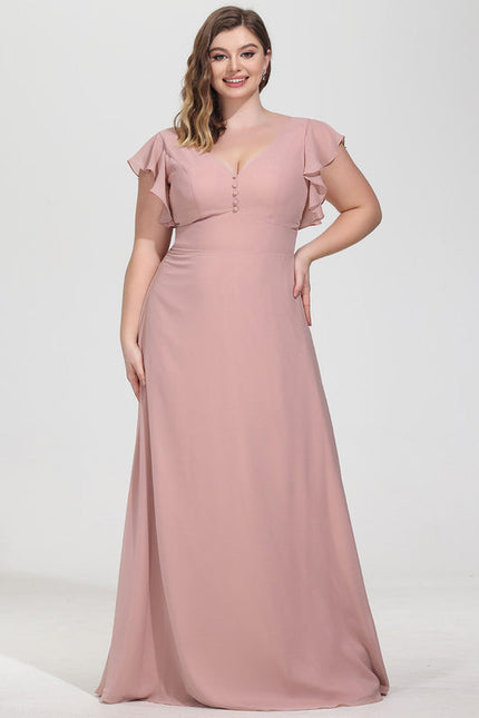 Robe Demoiselle D'Honneur À Volants Rose Pâle - gallery 6