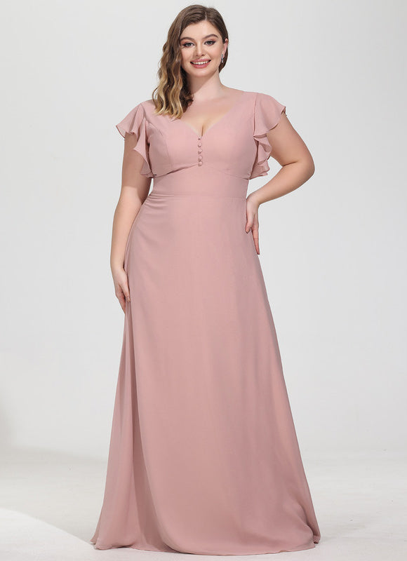 Robe Demoiselle D'Honneur À Volants Rose Pâle - gallery 6