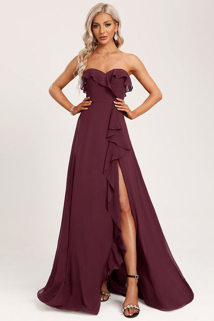 Robe Demoiselle D'Honneur Drapée Bordeaux