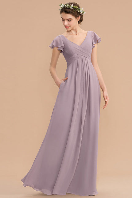 Robe Demoiselle D'Honneur À Volants Rose Pâle - gallery 2