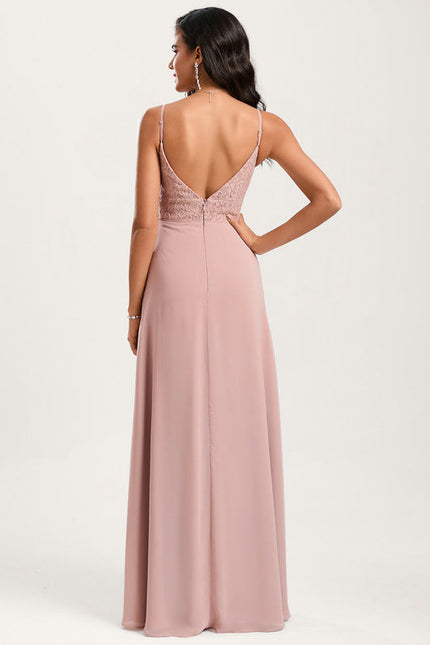 Robe Demoiselle D'Honneur Fluide Rose Pâle - gallery 3