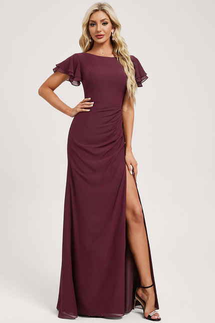 Robe Demoiselle D'Honneur Flottante Bordeaux - gallery 2