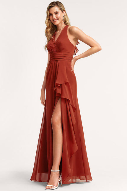 Robe Demoiselle D'Honneur À Volants Rose Pâle - gallery 2