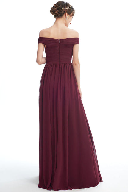 Robe Demoiselle D'Honneur Chiffon Bordeaux - gallery 2