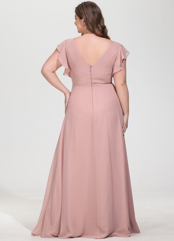 Robe Demoiselle D'Honneur À Volants Rose Pâle - gallery 7