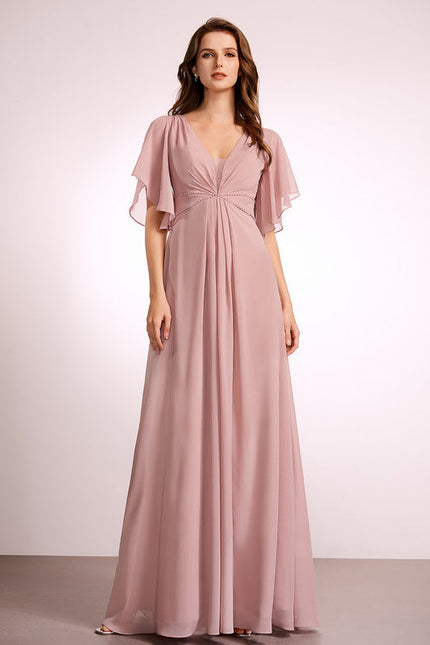 Robe Demoiselle D'Honneur Mousseline Beige - gallery 3