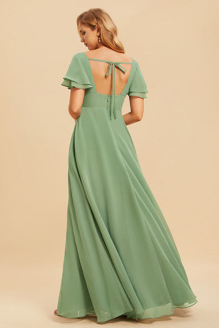 Robe Demoiselle D'Honneur À Volants Rose Pâle - gallery 3