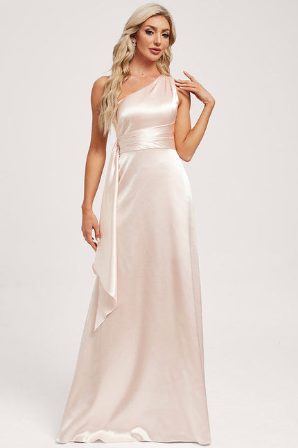 Robe Demoiselle D'Honneur Satinée Asymétrique Bleue