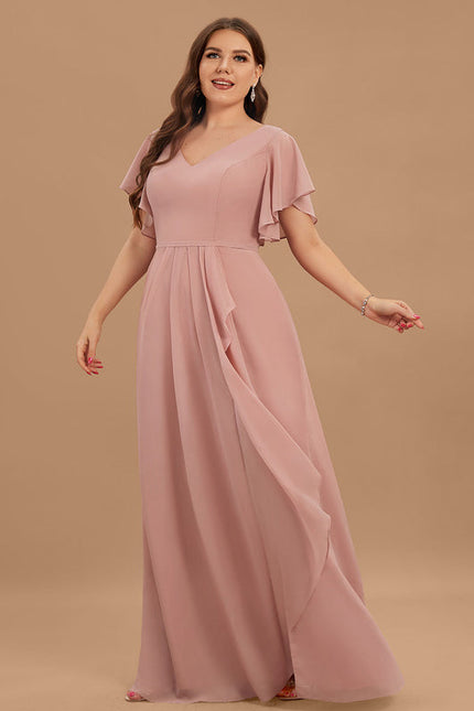 Robe Demoiselle D'Honneur À Volants Rose Pâle - gallery 8