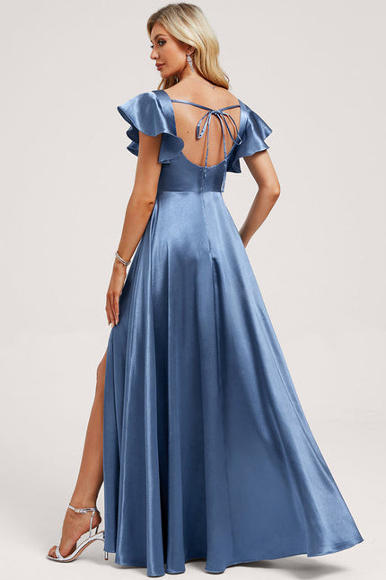 Robe Demoiselle D'Honneur Satin Fluide À Volants - gallery 4