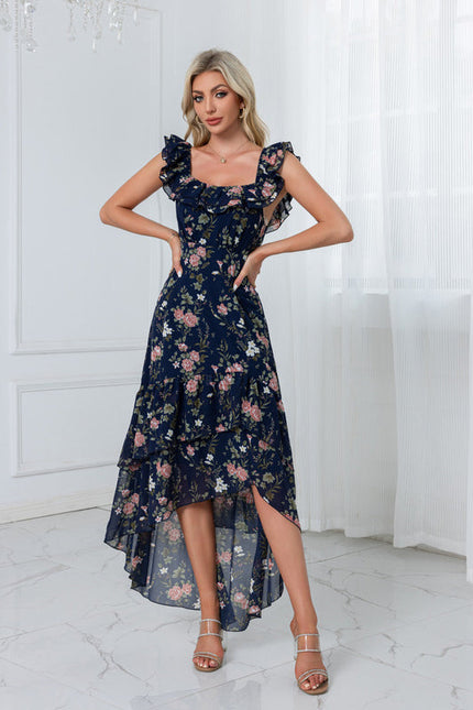 Robe Demoiselle D'Honneur Florale Asymétrique - gallery 2