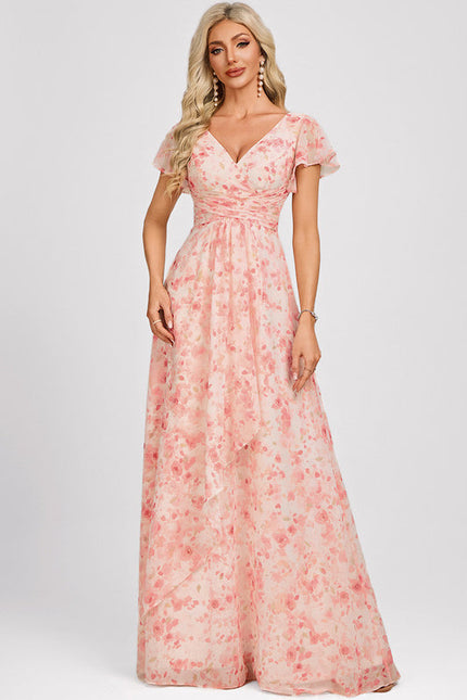 Robe Demoiselle D'Honneur À Volants Rose Pâle - gallery 1