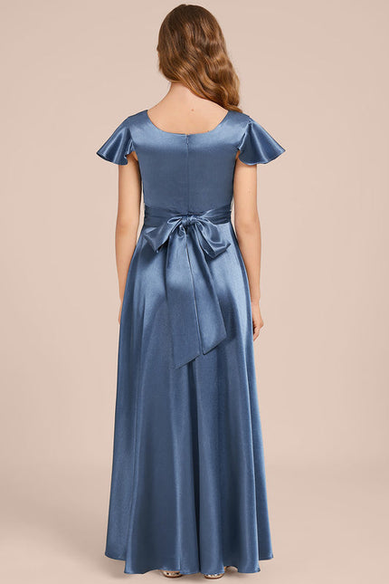 Robe Demoiselle D'Honneur Satinée Bleu Ciel - gallery 4