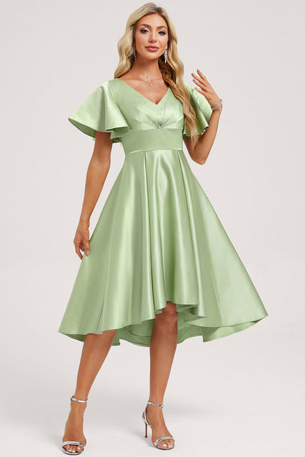 Robe Demoiselle D'Honneur Asymétrique Vert Tendre - gallery 2