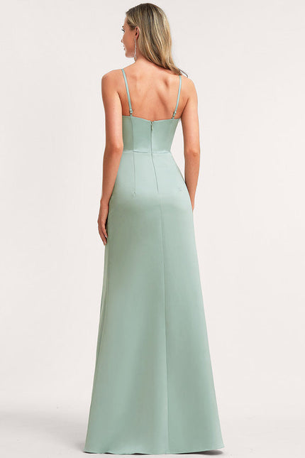 Robe Demoiselle D'Honneur Satinée Vert Deau - gallery 4