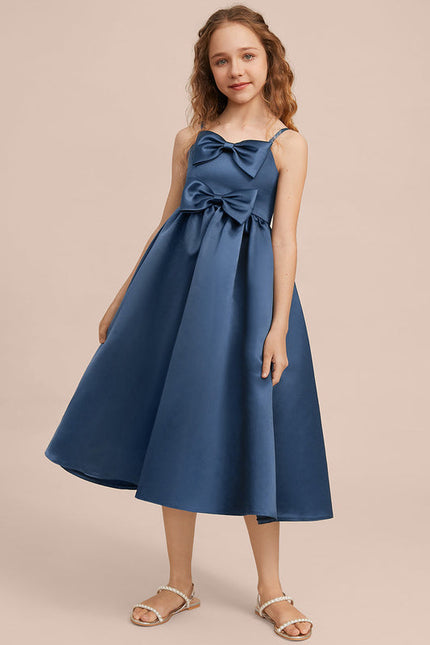 Robe Demoiselle D'Honneur Bleu Satin Élégant - gallery 1