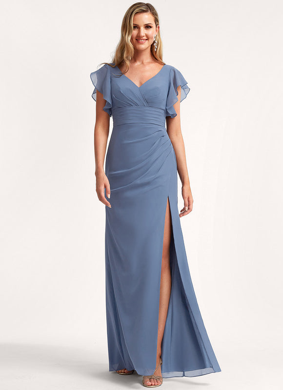 Robe Demoiselle D'Honneur À Volants Rose Pâle - gallery 2