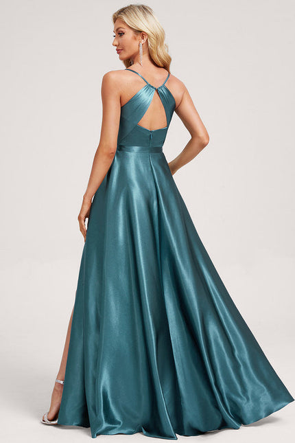 Robe Demoiselle D'Honneur Satin Émeraude Élégante - gallery 5