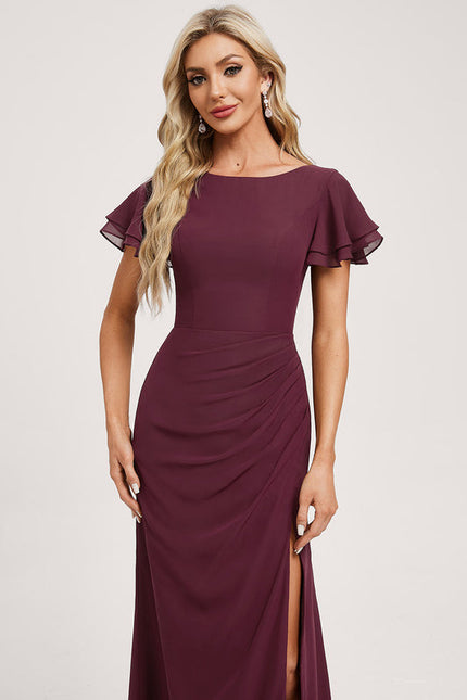 Robe Demoiselle D'Honneur Flottante Bordeaux - gallery 1