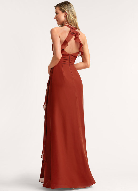 Robe Demoiselle D'Honneur À Volants Rose Pâle - gallery 4