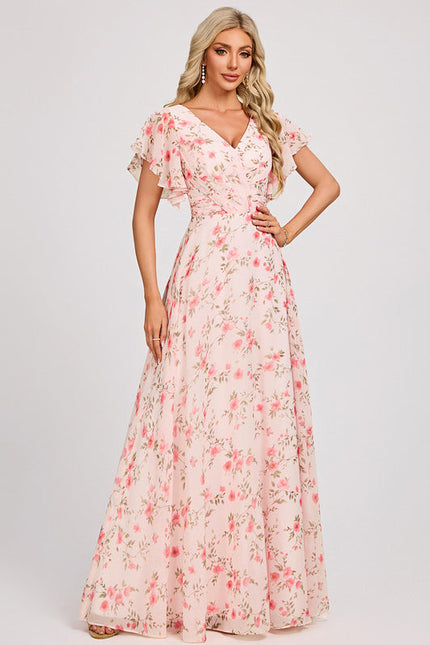 Robe Demoiselle D'Honneur À Volants Rose Pâle