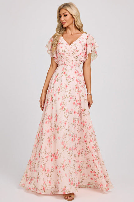 Robe Demoiselle D'Honneur À Volants Rose Pâle - gallery 1