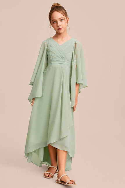 Robe Demoiselle D'Honneur Ailée Vert Pastel - gallery 2