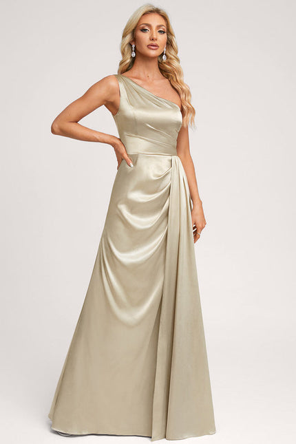 Robe Demoiselle D'Honneur Satinée Asymétrique Bleue - gallery 2